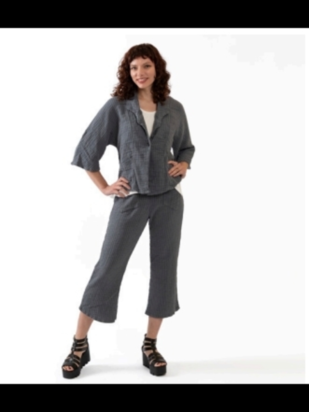 Gray Textured  Button-Front Women's Jacket - Picture 2 of 2